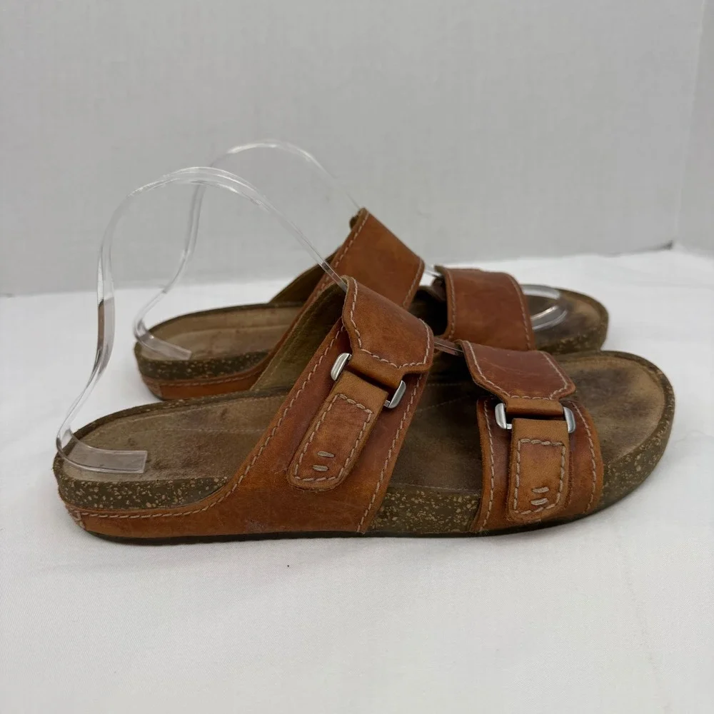 Clarks Leisa Vine Tan Brown Leather Slide Sandals Womens Size 9 M Comfort Cork